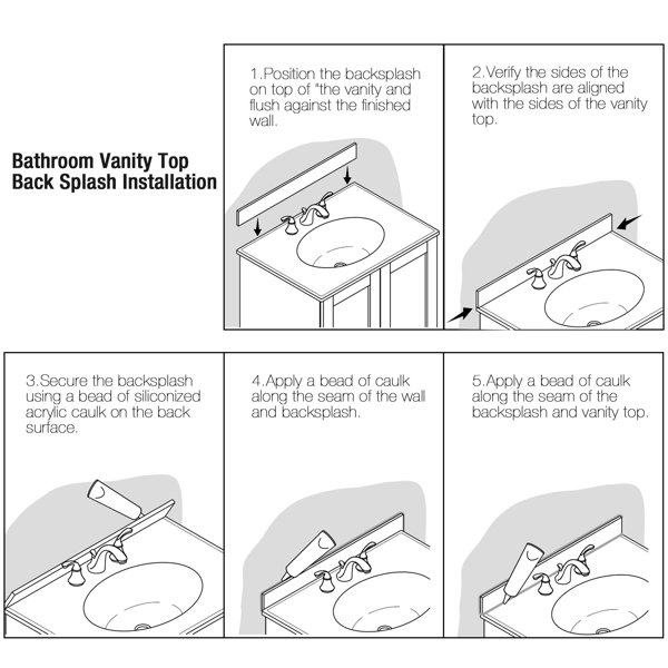 VANITYFAIR 60" Wide White Egineered Stone Backsplash For Vanity Sink